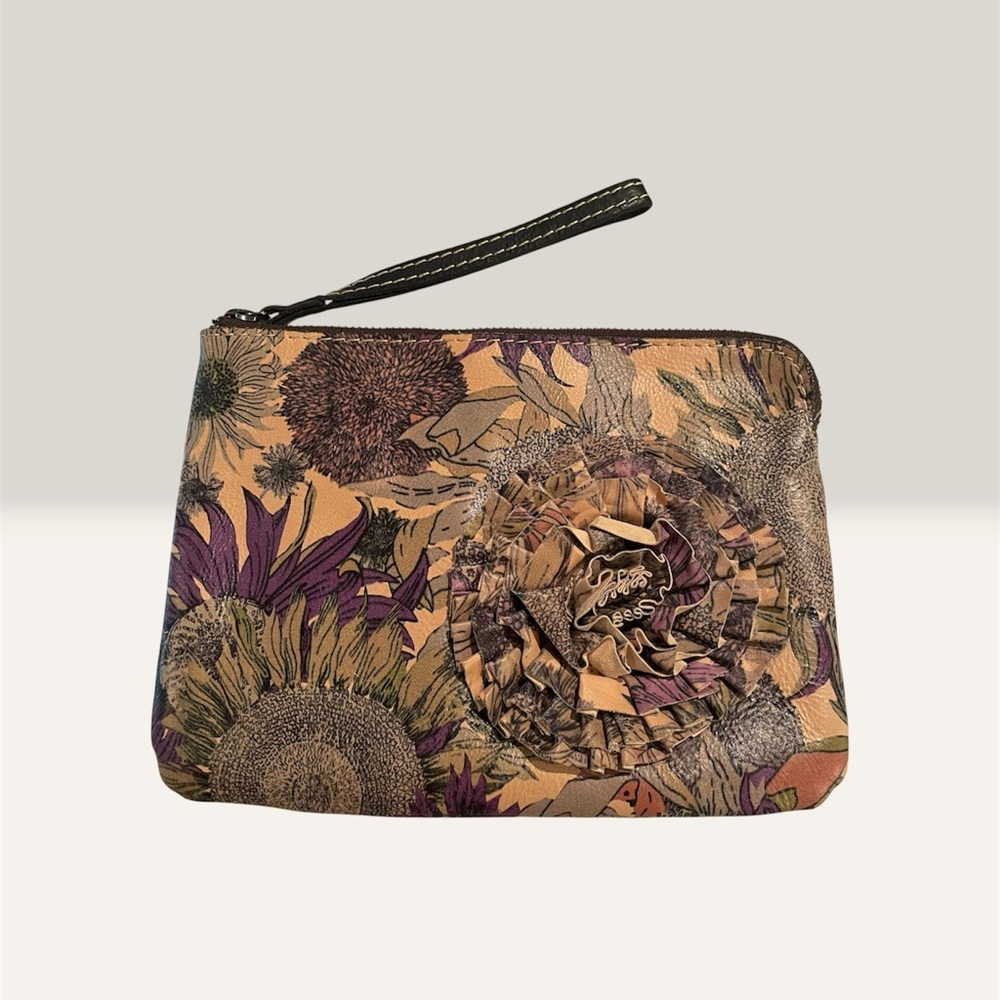 Patricia Nash Sunflower Beet Leather Clutch Wristlet 9”x6.5”x.5” - Picture 1 of 8